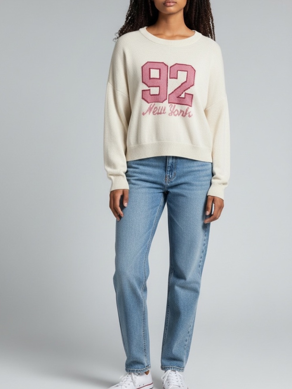 Abercrombie kids Cream Sweater with Pink '92' Graphic